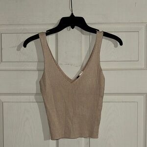 Elegant Tan Ribbed Women's Top